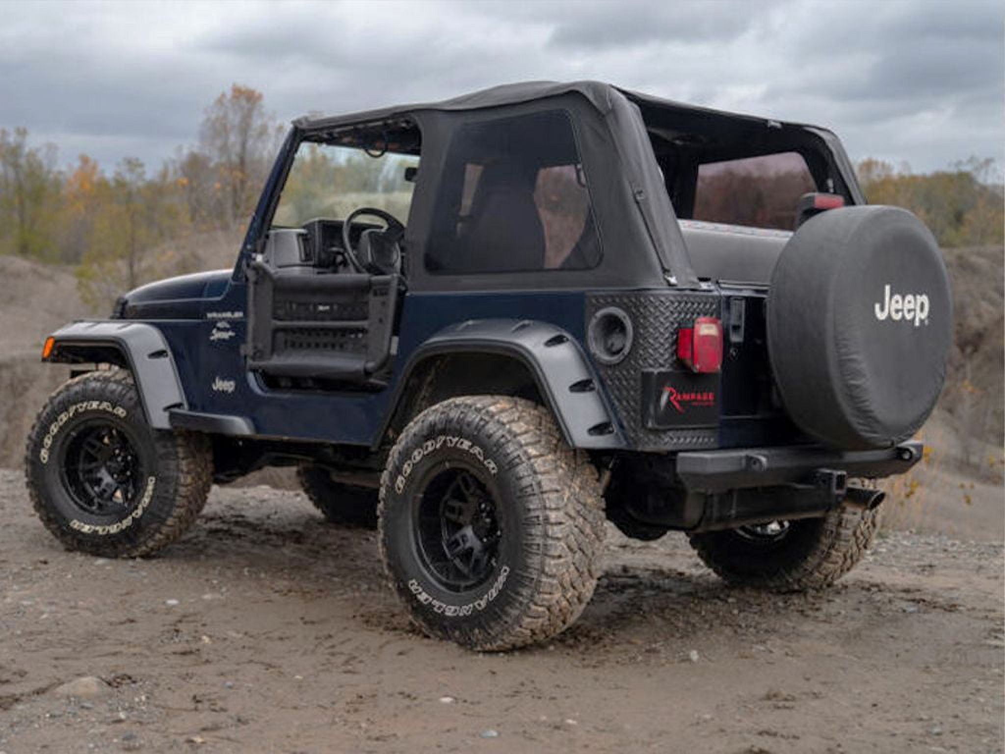 Rampage by RealTruck Frameless Trail Top | Sail Cloth, Black Diamond Color with Tinted Windows | 109735 | Compatible with 1997 - 2006 Jeep Wrangler
