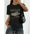thumbnail image 2 of Women's Graphic Letter Tee Crew Neck Drop Shoulder Trendy Summer T Shirt Short Sleeve Vintage Car Print Top,womens shirts for summer,womens shirts casual short sleeve,womens casual summer shirts, 2 of 6