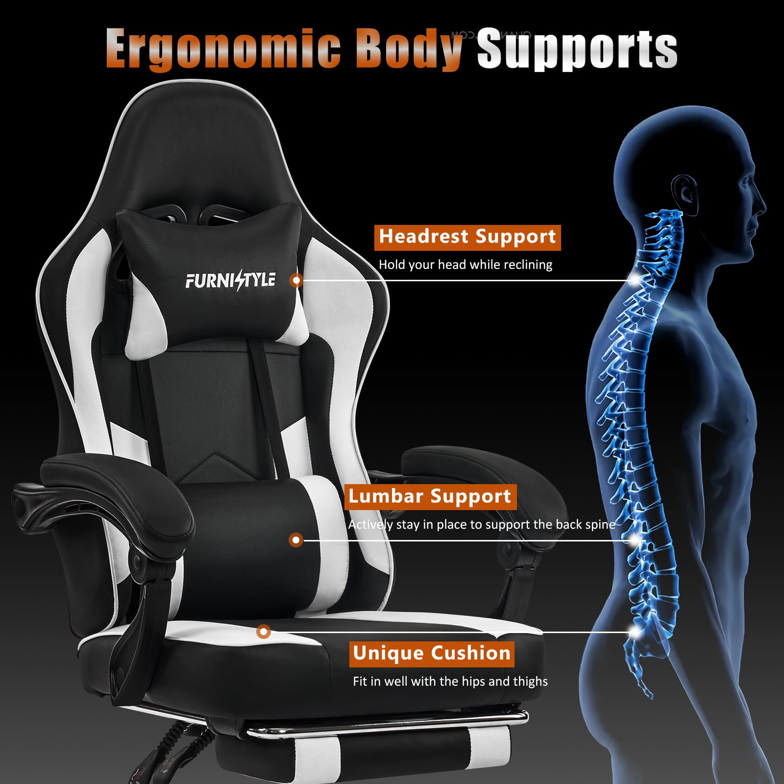 Gaming Chair, Video Game Chair with Headrest and Lumbar Support,High Back Ergonomic Computer Chair with Footrest,Swivel Desk Office Chair, Black