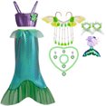 thumbnail image 1 of Green Mermaid Princess Beach Swimsuit Cosplay Costume with Accessories Set, 1 of 7