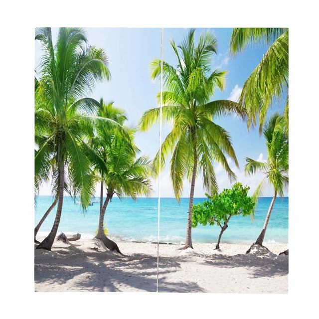 jifeng 2Pc/Set Window Bath Curtain Drape Shade with Hook - Scenery Theme Coconut Tree