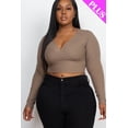 thumbnail image 2 of Plus Size Ribbed Long Sleeve Top with Wrap Front Design, 2 of 11