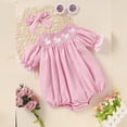 thumbnail image 3 of ZEHJUHAN Baby Girl's 2-Piece Romper Set, Bunny Embroidered Ruffle Crew Neck Puff Sleeve Onesie with Hair Bow Pink，3-6M, 3 of 10