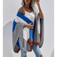 thumbnail image 2 of Cárdigan de punto de manga larga de murciélago, franjas de diferente color a cuadros, suéter de gran tamaño con frente abierto para mujer, color azul L, 2 of 6