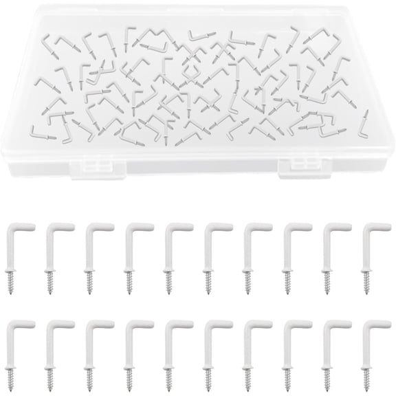 Screw in Hooks, 80Pcs L Shaped Hooks with Plastic-Coated Surface Shouldered Dresser Cup Hooks Right Angle Hooks Self Tapping Screw Hooks for Indoor and Outdoor Hanging