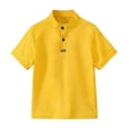 thumbnail image 3 of KHONTS Boys Short Sleeve Henley Collar T Shirt Kids Button up T-Shirts Casual Summer Solid Tees,Size 5-14 Years Yellow 160, 3 of 8