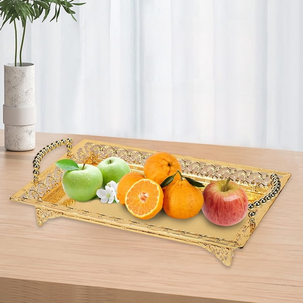 Bandeja decorativa para alimentos, organizador de mesa, cesta rectangular de almacenamiento de frutas para cupcakes y aperitivos , Dorado BLESIY Bandeja de pastel de postre
