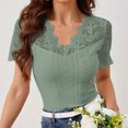 thumbnail image 4 of Sevevn Women's Fashion V-Neck Lace Solid Color Short Sleeve Blouses Tops Army Green XL Christmas Deals, 4 of 6