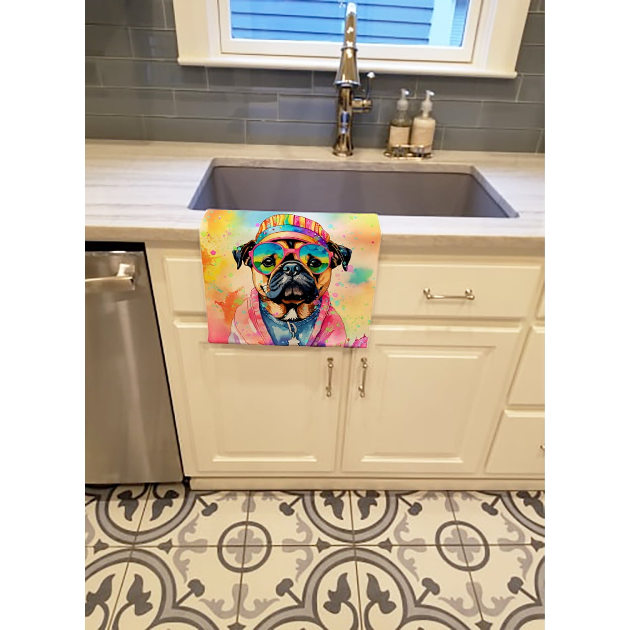Carolines Treasures DAC2544KTWL 25 x 15 in. Unisex Pug Hippie Dawg 100 Percent Cotton Kitchen Towel