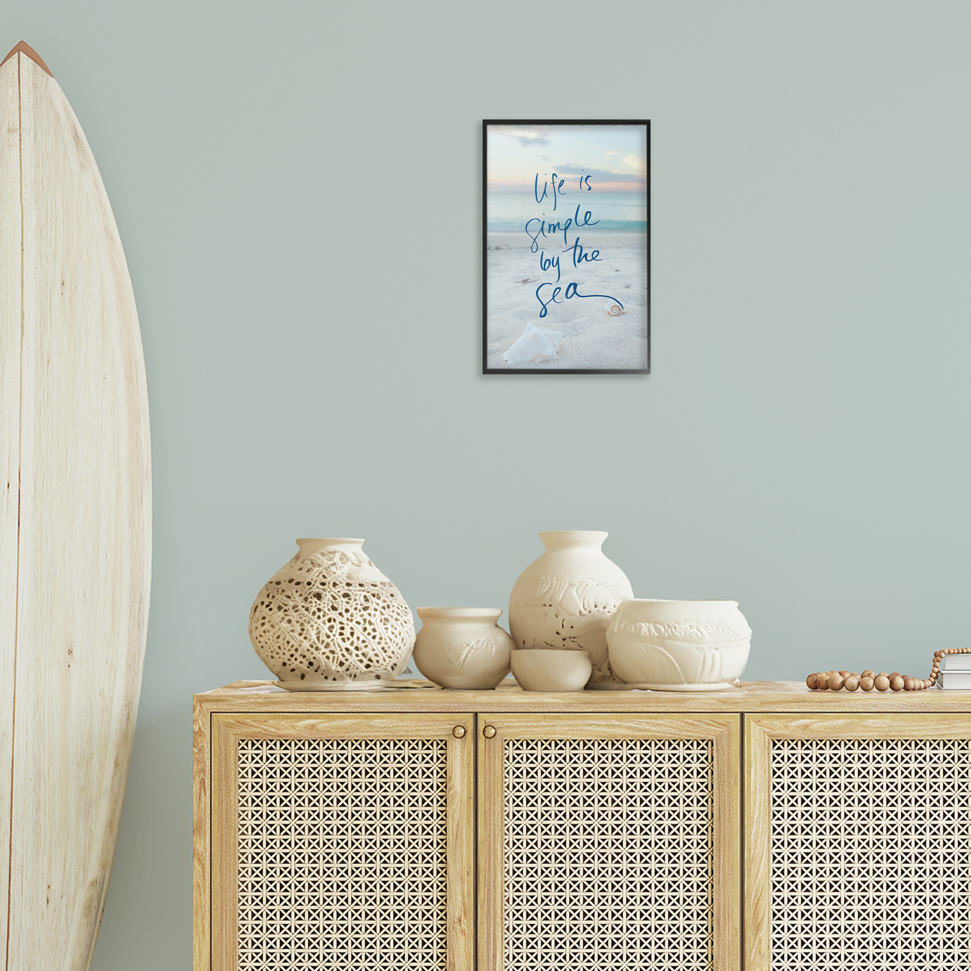 Stupell Industries Simple By The Sea Coastal Painting Black Framed Art Print Wall Art, 12 x 18