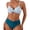 Blue Stripe, variant on Women's Twist-Front V-Neck High-Waisted Bikini Set, Gold Accent Straps Cross Wrap Tummy Control Two-Piece Swimsuit, Available in Solid & Floral Prints