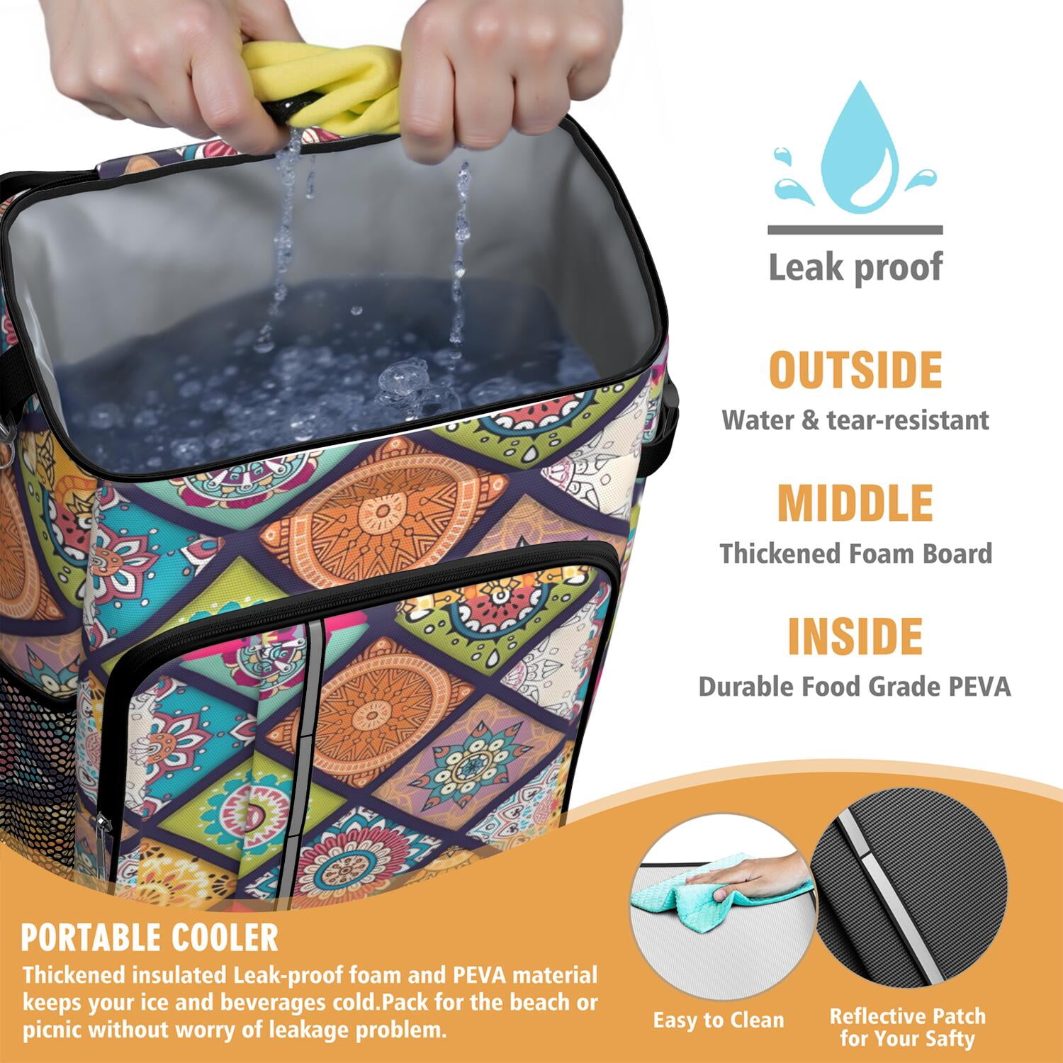 Travel Cooler Bag - Boho Bohemia Flower Camping Beer Cooler Backpack with Bottle Opener- Waterproof Insulated Picnic Backpacks - Cooler Bag for Beach