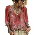 thumbnail image 2 of Womens V Neck 3/4 Sleeve Bohemian Casual Blouses Casual 3/4 Length Sleeve Tops V Neck Top Loose Fit Work Blouses, 2 of 5