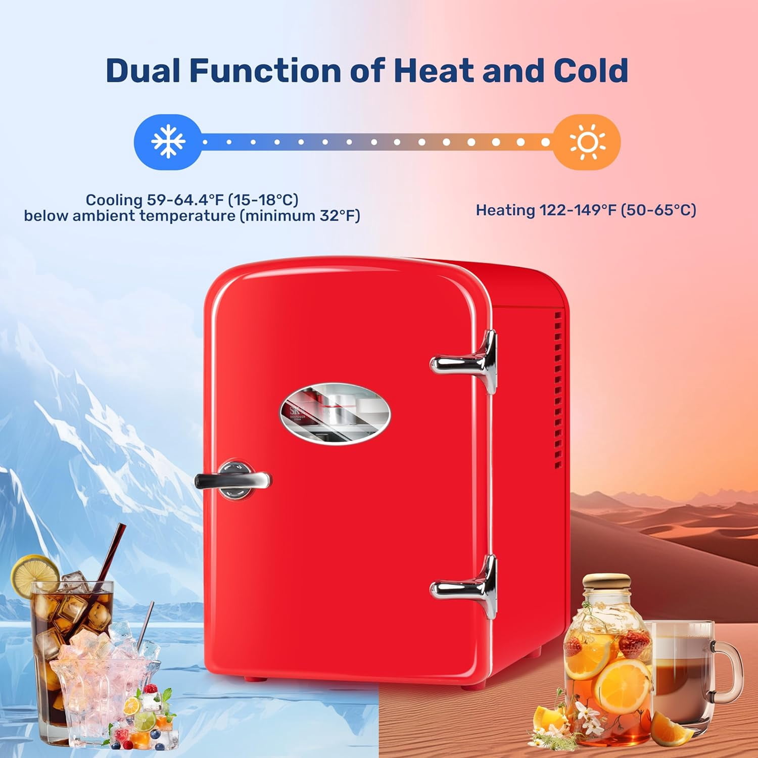 Simple Deluxe Red Mini Fridge – 4L Skincare & Beverage Cooler Warmer with Window, Aesthetic & Freon-Free