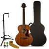 Sawtooth Solid Top Mahogany Mini Jumbo Acoustic-Electric Guitar with Free Hard Case, Guitar Stand, Guitar Strap, & Guitar Picks
