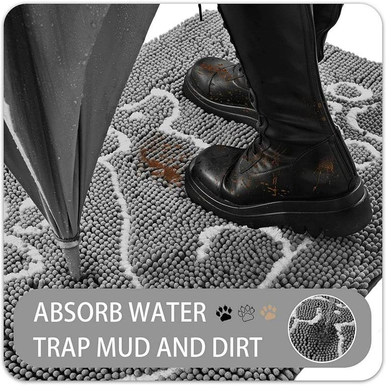 YJ.GWL Indoor Door Mat Entryway Rug Traps Mud and Dirt, Absorbent Doormats  for Muddy Shoes Dog Paws, Non Slip Bath Mat Welcome Floor Mats,30x48,Gray