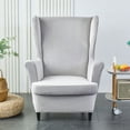 thumbnail image 4 of Eurhowing 2-Piece Stretch Wingback Chair Covers, Non-Slip Velvet Chair Slipcovers with Cushion Cover, Soft Wingchair Protector for Living Room, Light Gray, 4 of 10