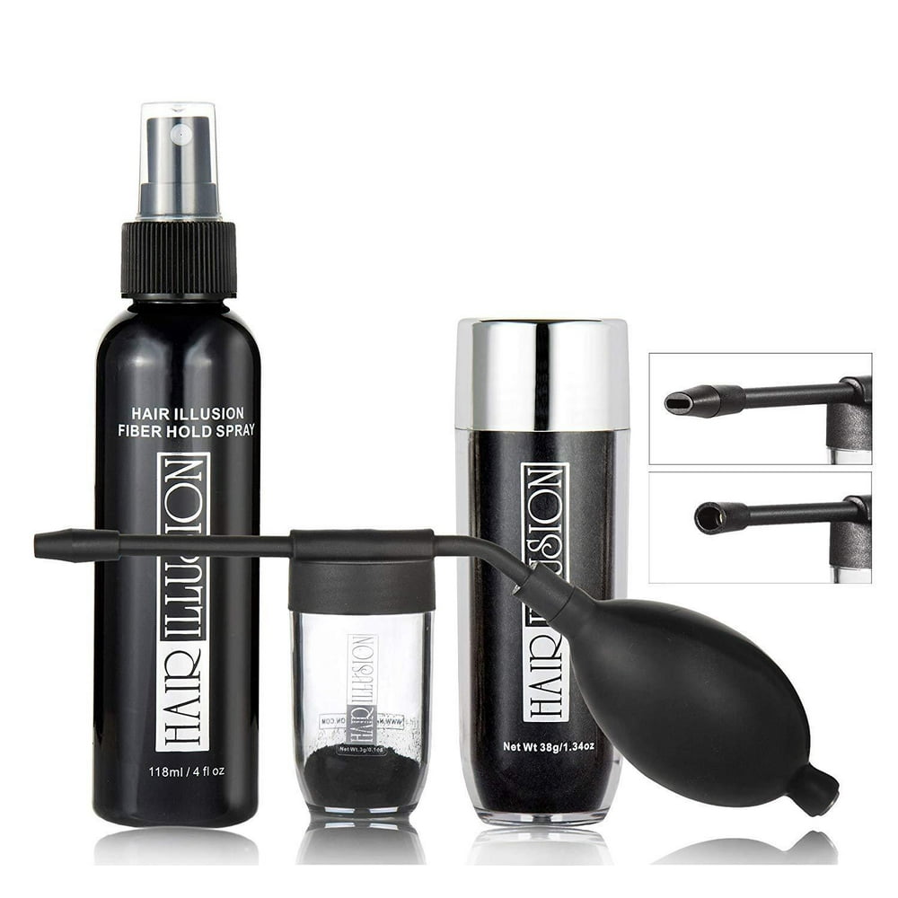 Hair illusion Combo pack kit Inc.38g Black Fibers, Applicator, Holding