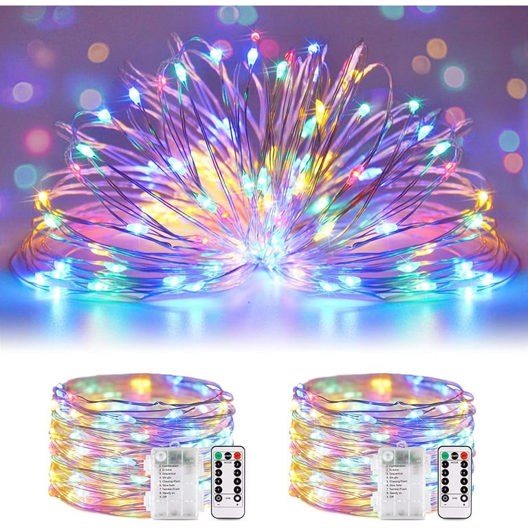 Morttic 2 Pack 100 LED Fairy Lights Battery Operated, 33Ft Fairy