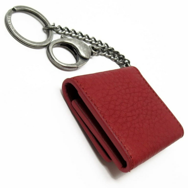 Pre-Owned Chanel CHANEL photo case key ring charm here mark red system x  silver leather metal material (Good) 
