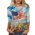 thumbnail image 2 of Yourumao Independence Day 3/4 Sleeve Tops for Women American Flag Crew Neck T Shirts Plus Size Loose Casual Graphic Tees for Celebration, 2 of 5