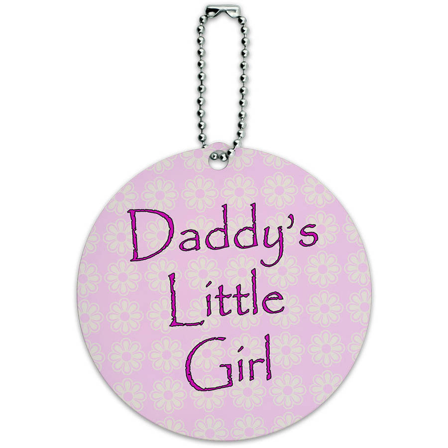 Daddy's Little Girl Pink with Flowers Round Luggage ID Tag Card for