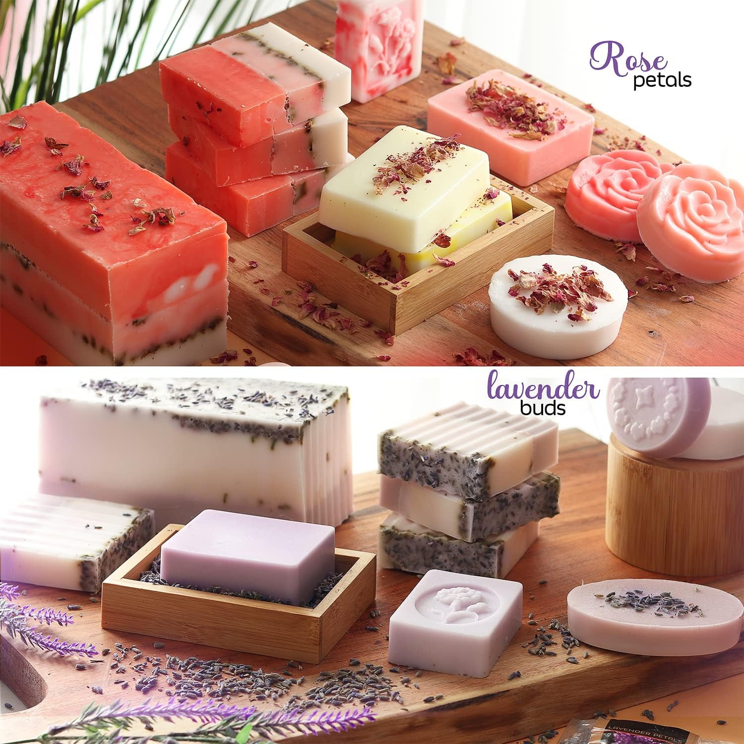 Craftzee 54 Piece Multicolor Deluxe DIY Rose Petals & Lavender Scented Soap Making Kits with 2 Melt-and-Pour Shea Butter Soap Bases