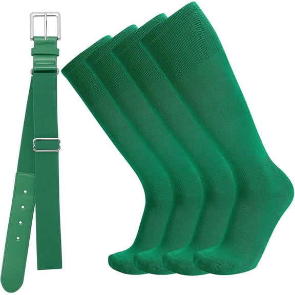 MQINFFDG Baseball or Softball Socks and Belt Combo Set 2 Football Baseball Socks with Softball Belt for Youth Boys Kids Green