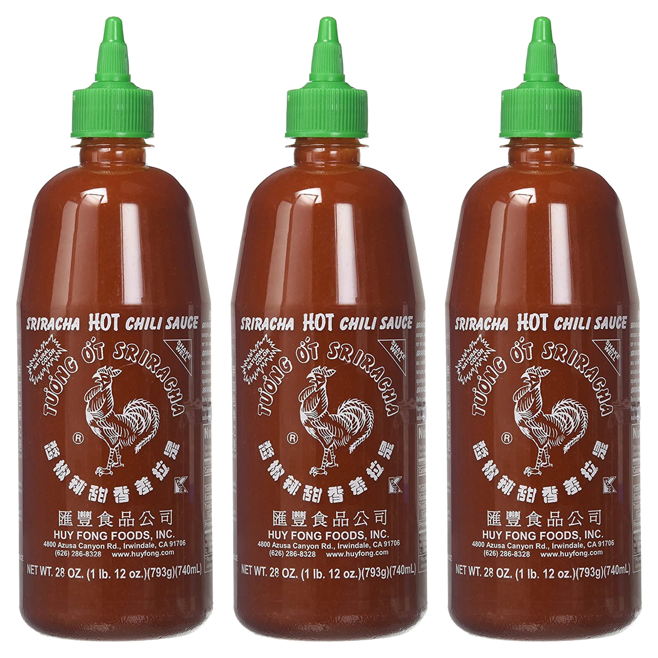 (3 pack) Huy Fong Foods Sriracha Hot Chili Sauce Bottle, 28 oz