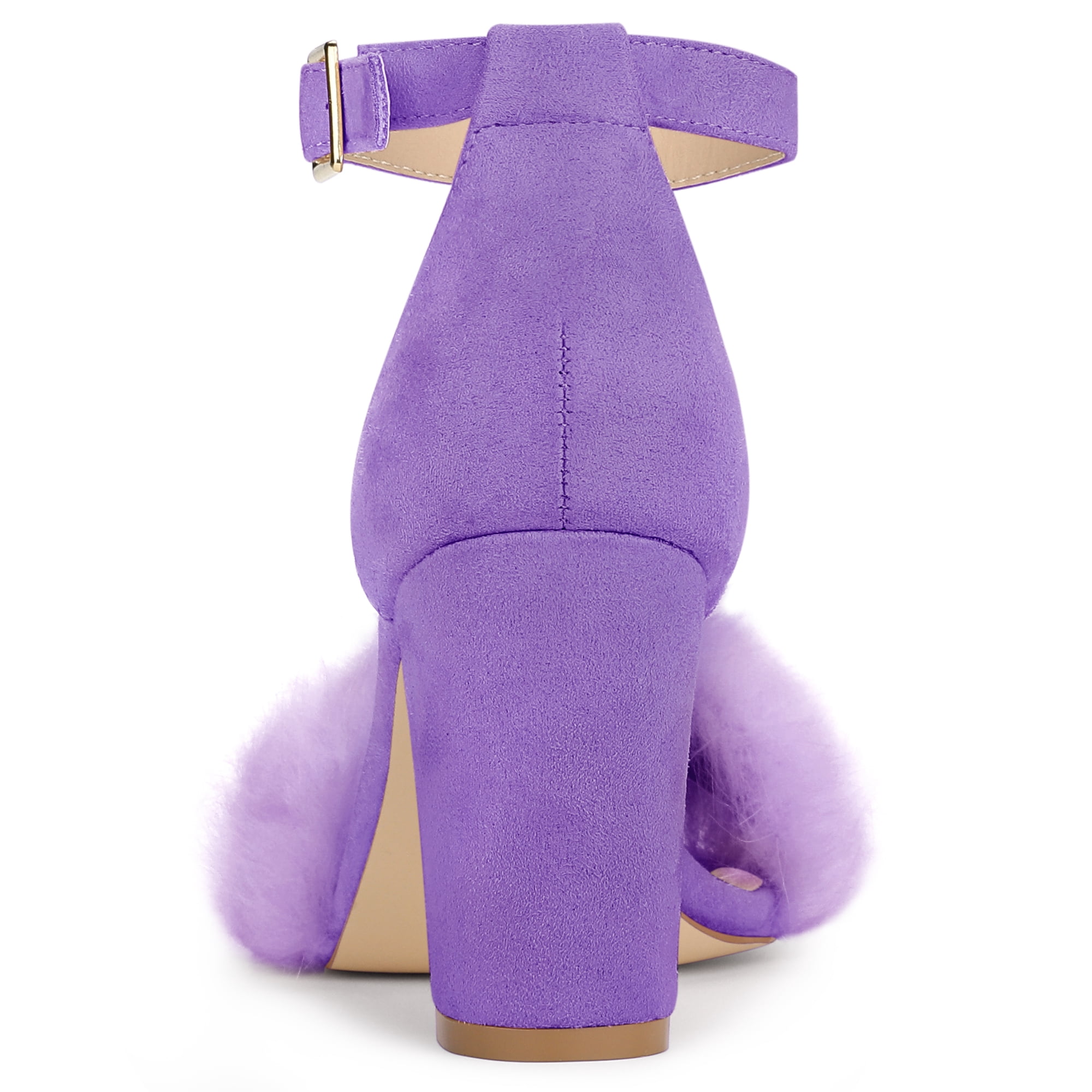 DARING DIVA Women's Ankle Strap Faux Fur Block Heels Beige Sandals for Wear Purple 11