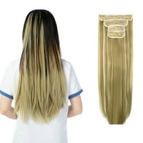 SHCKE 4 Pieces/set Clip In Hair Extensions 18 Inch Straight Hair Extensions Thickned Hair Extensions Synthetic Fiber Hair Extensions for Women Ash Blonde Mix Bleach Blonde