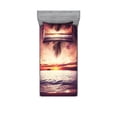 thumbnail image 1 of Ambesonne Tropical Fitted Sheet & Pillow Sham Set, Sunset Ocean Waves, Twinxl, Yellow, 1 of 3