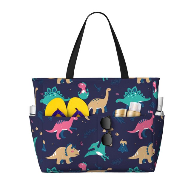 Fotbe Cartoon Dinosaur Bolsa de Viaje para Playa - Resistente al Agua, Bolsa Tote de Gran Capacidad y Ligera con 7 Bolsillos para Mujeres y Hombres