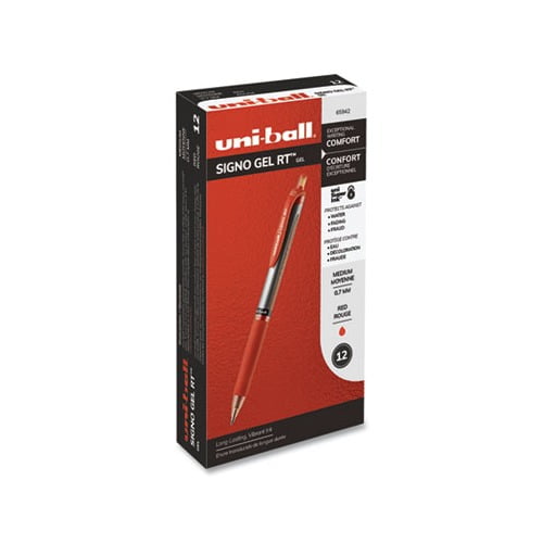 Signo Retractable Gel Pen 0.7mm, Red Ink, Red/Metallic Barrel, Dozen