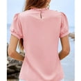 thumbnail image 4 of Women Short Sleeve Top Pleated Ruffle Front Frill Trim Neck Pure Color Stylish Women Shirt Top for Daily Party Dating Pink XL, 4 of 6