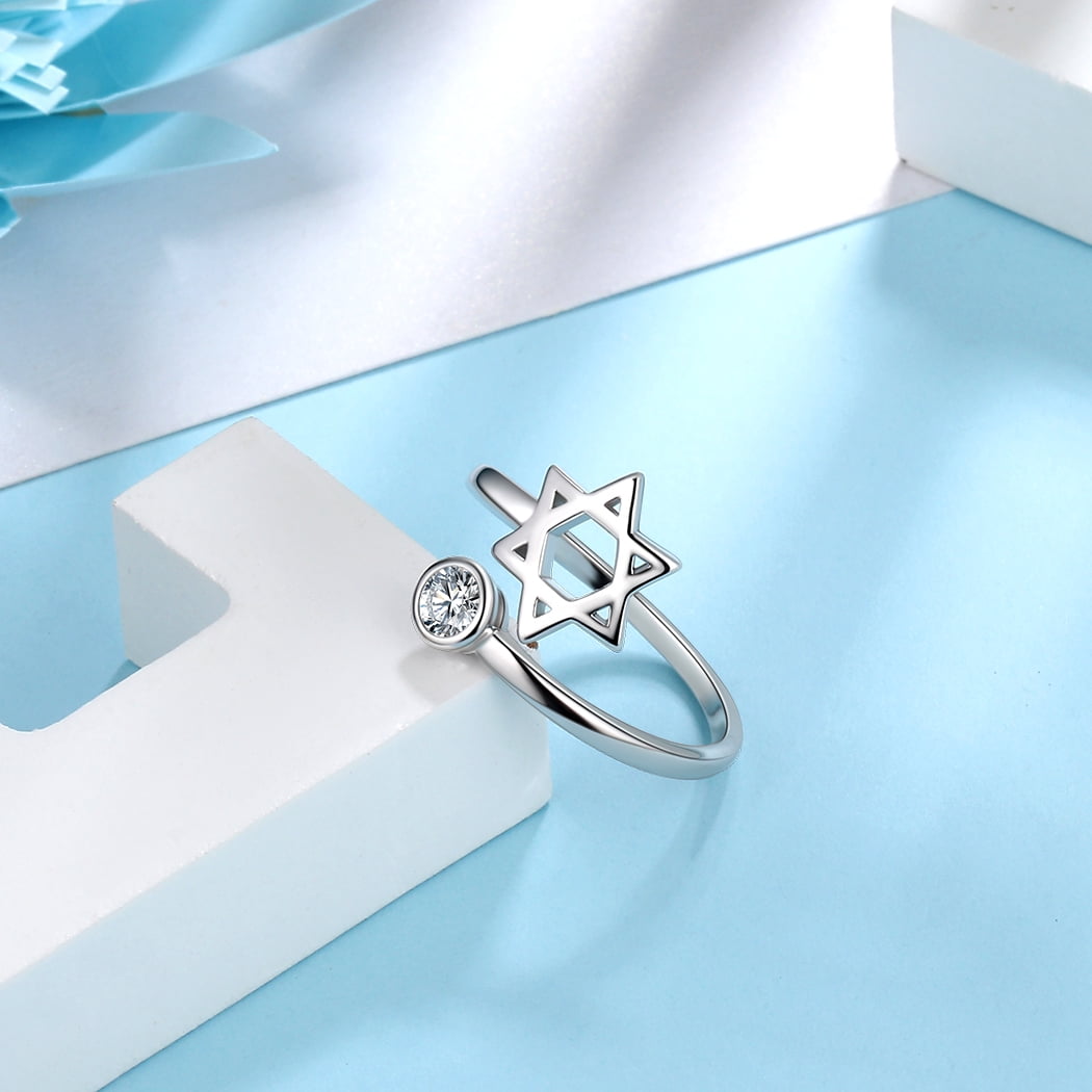 925 Sterling Silver Star of David Ring CZ Adjustable Women Men Magen David Star Judaic Jewelry Gifts