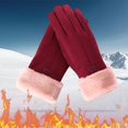 thumbnail image 4 of Guantes de mujer, mitones de moda de invierno, guantes cálidos de dedos completos para deportes al aire libre rojo, 4 of 9