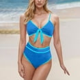 thumbnail image 2 of Wyobmus Women's Swimsuit High Waisted 2 Piece Bikini Set Spaghetti Strap Bow Contrast Trim Bathing Suit Beach Swimwear Blue, 2 of 4
