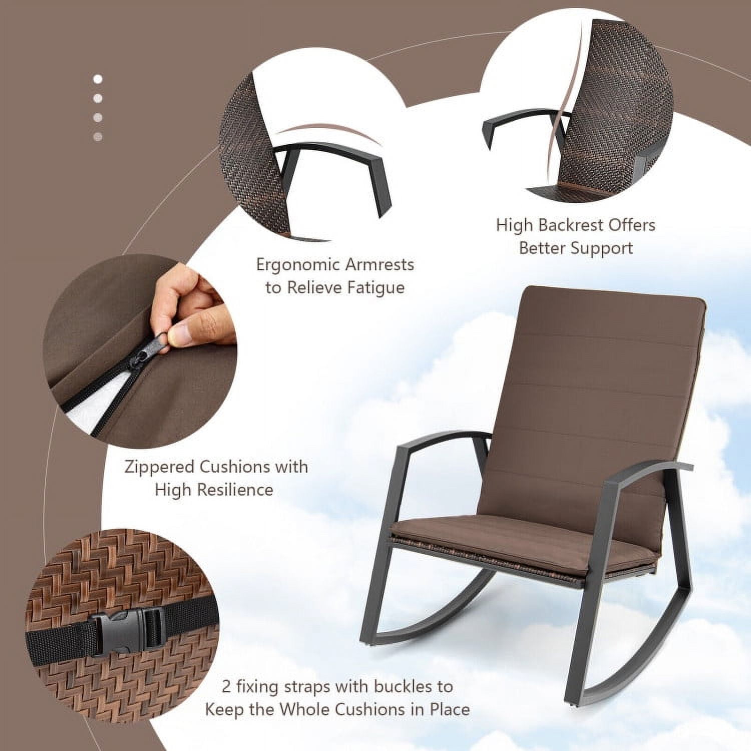 Aimee Lii 3 Pieces Patio Rattan Rocking Furniture Set, Patio Conversation Sets for Backyard and Poolside, Brown Aimee Lii 3 Pieces Patio Rattan Rocking Furniture Set, Patio Conversation Sets for Backyard and Poolside, Brown
