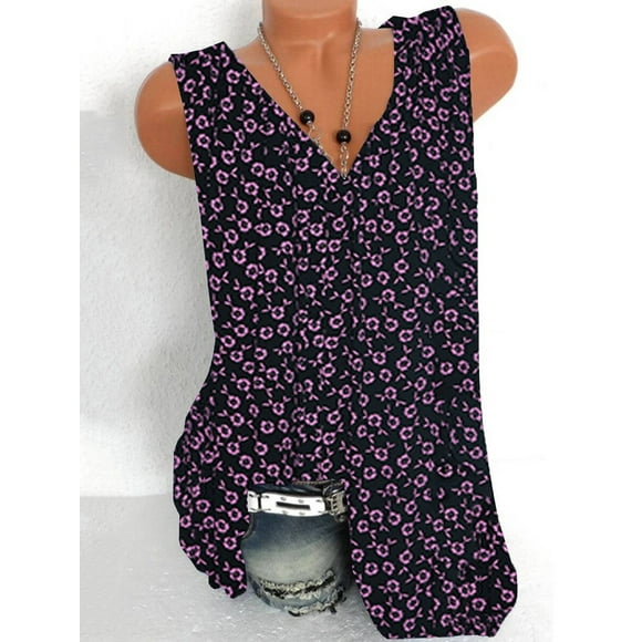 U.Vomade Women's Summer Plus Size T Shirt Printed V Neck Sleeveless Tank Top Casual