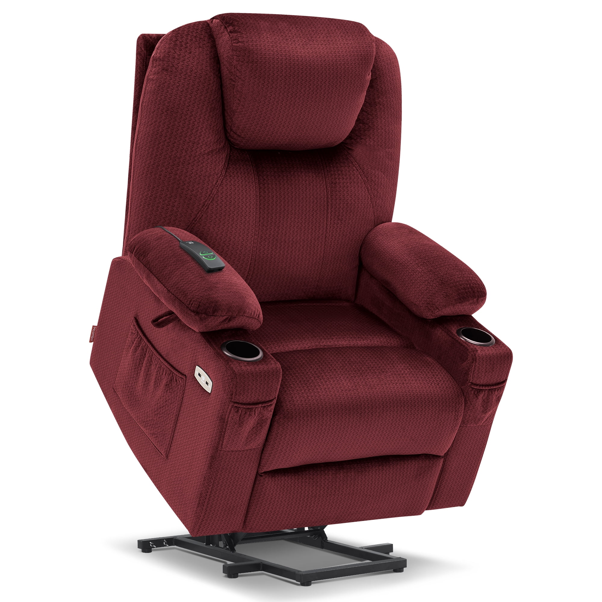MCombo Large Power Lift Recliner Chair Sofa with Massage and Heat for Big and Tall Elderly People, 3 Positions, Cup Holders, and USB Ports, Extended Footrest, Fabric 7516(Large,Carmine Red)
