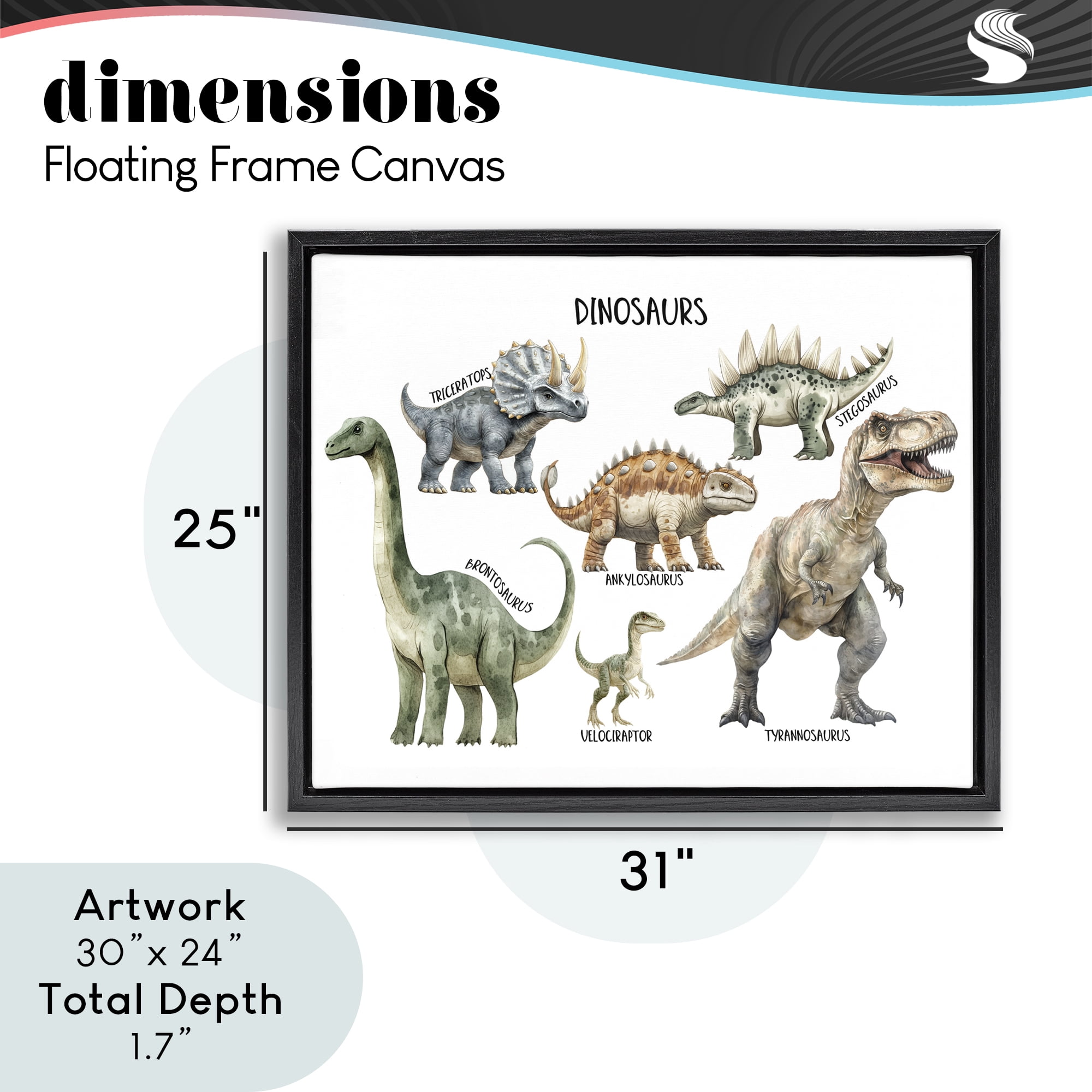 Stupell Industries Meet The Dinosaurs Black Framed Floater Canvas Wall Art, design by Christine Simpson Art