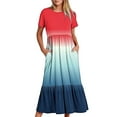 thumbnail image 6 of Penkiiy Women's Summer Gradient Print Casual Short Sleeve Crewneck Basic Swing T Shirt Dress Flowy Beach Vacation Sundress 2XL Multicolor, 6 of 7