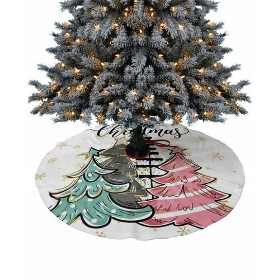 Christmas Tree Christmas Tree Skirt 36 Inches Large Christmas Skirt Tree, Green Pink Xmas Tree Winter Snowflake Tree Skirt Christmas Decorations for Fireplace Party Holidays Indoor Outdoor