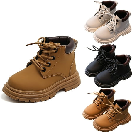 

Unisex Girls Boys Frosted Leather Round Toe Lace Up Ankle Boots Non-Slip Waterproof Comfort Work Boot (Toddler/Little Kid)