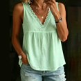 thumbnail image 3 of Vest Tops for Women Gsakboxl Women's Cotton‑Linen Lace‑Trim V‑Neck Sleeveless Tank Top Casual Loose‑Fit Peplum Summer Comfortable Blouse Light green XL, 3 of 6