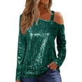 thumbnail image 3 of Laqbezok Sexy Night Out Sparkly One Shoulder Top, Women's Sequin Long Sleeve Glitter Blouse, Elegant Evening Party Outfit, 3 of 10