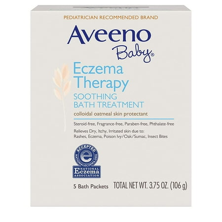 Aveeno, Baby, Eczema Therapy, Soothing Bath Treatment, Fragrance Free, 5 Bath Packets, 0.75 oz (21 g) Each Pack of 2