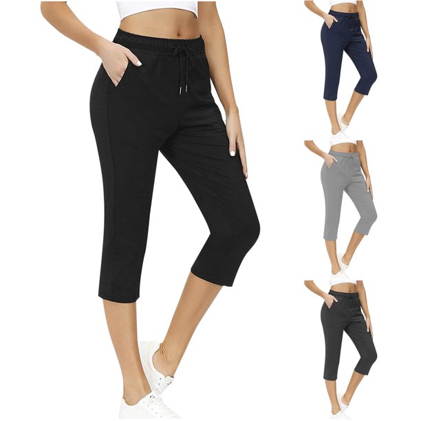 symoid Women’s Pull On Stretch Capri Pants on Clearance Solid with