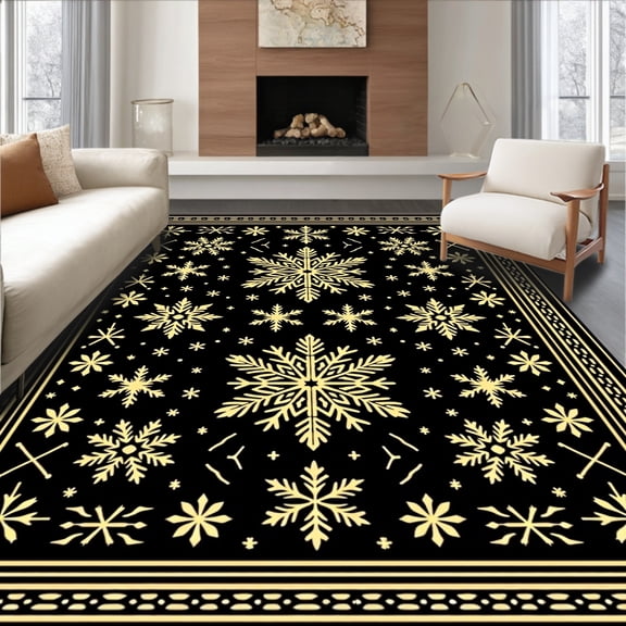 ODIKA 4'x6' Machine Washable Non-Slip Area Rug, Jolly Winter Wonderland Entryway Greeting Seasonal High Traffic Rug, Black, 738260